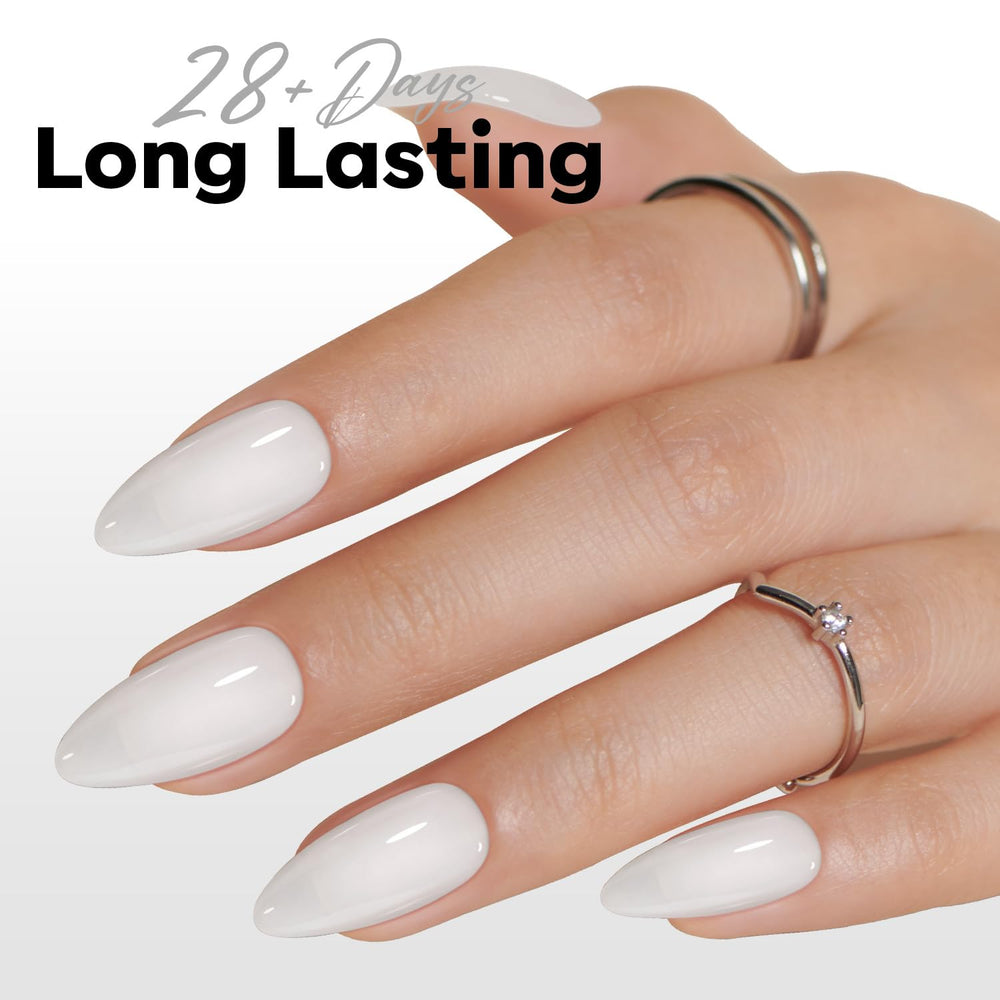 Modelones Milky White gel polish delivering lasting glossy shine