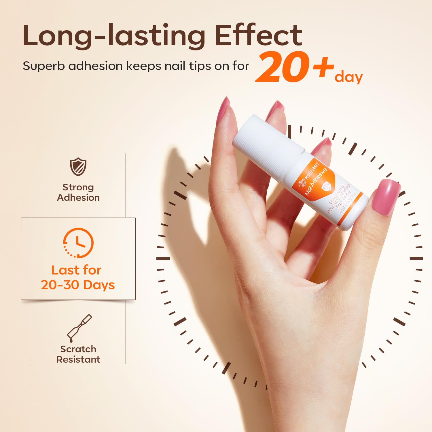 Modelones long-lasting glue delivering 20 plus days of wear.