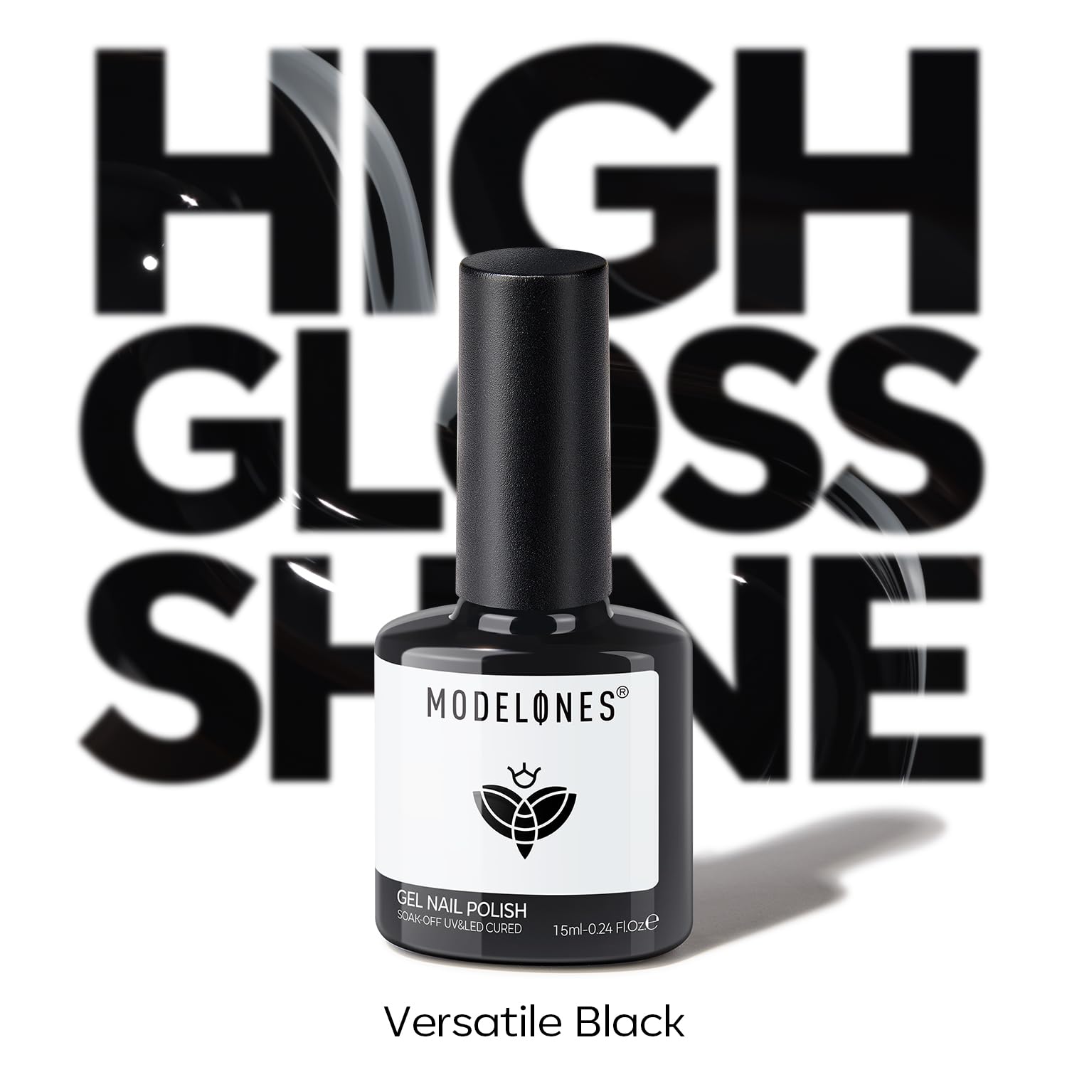 Modelones black gel polish displaying long-lasting shine and durability