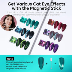 Modelones magnetic glitter effects add dynamic, moody shimmer with each stroke.
