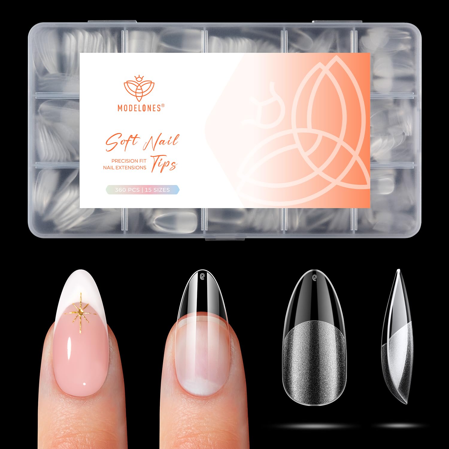 Modelones Medium Almond Nail Tips in 360pcs set for easy extensions.