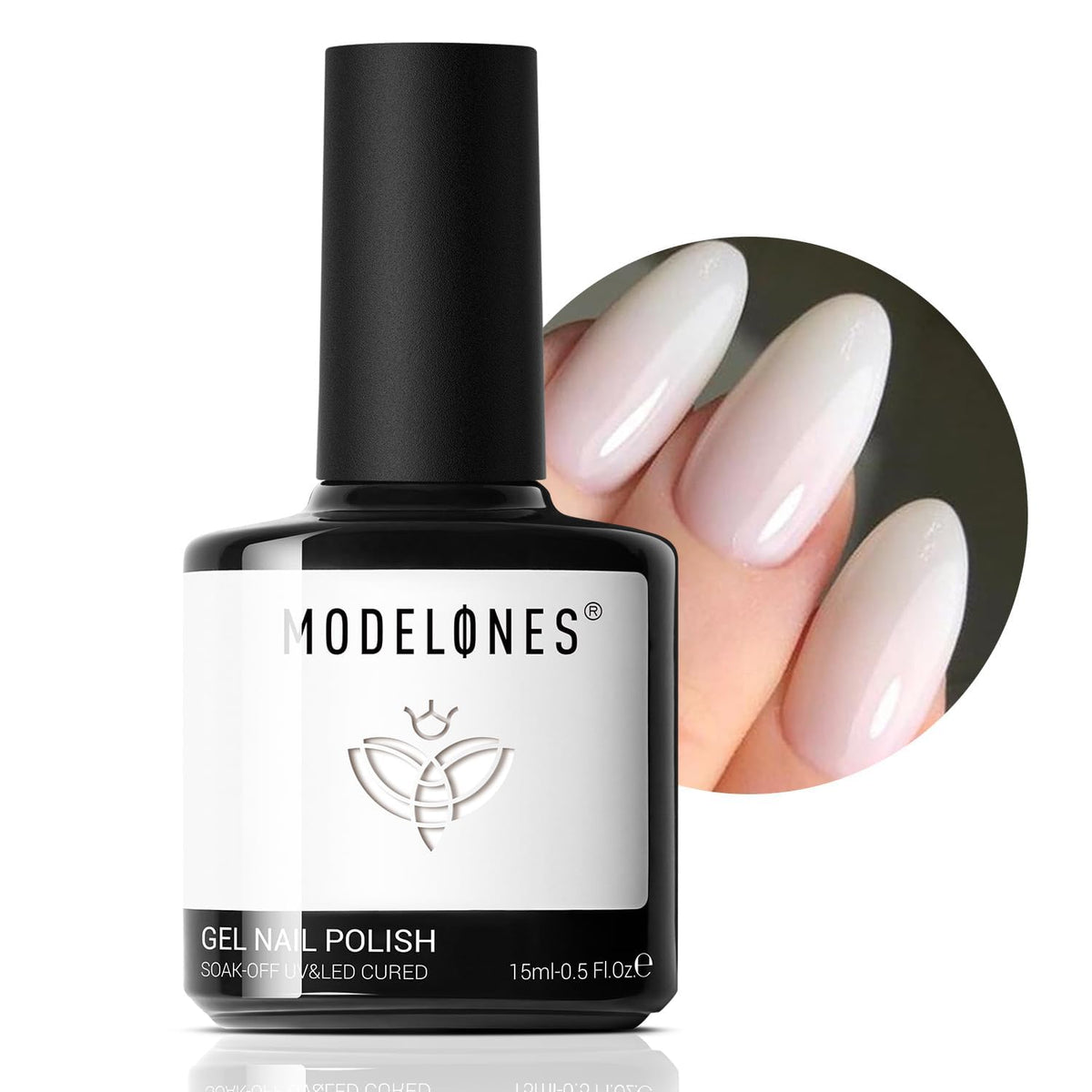 Modelones Milky White gel polish bottle showing smooth jelly finish for natural nails