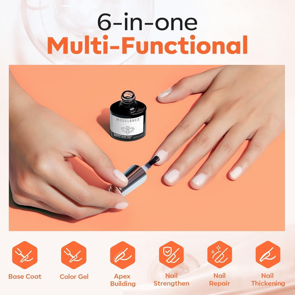 Modelones Rubber Base smooths nail surface for natural curvature