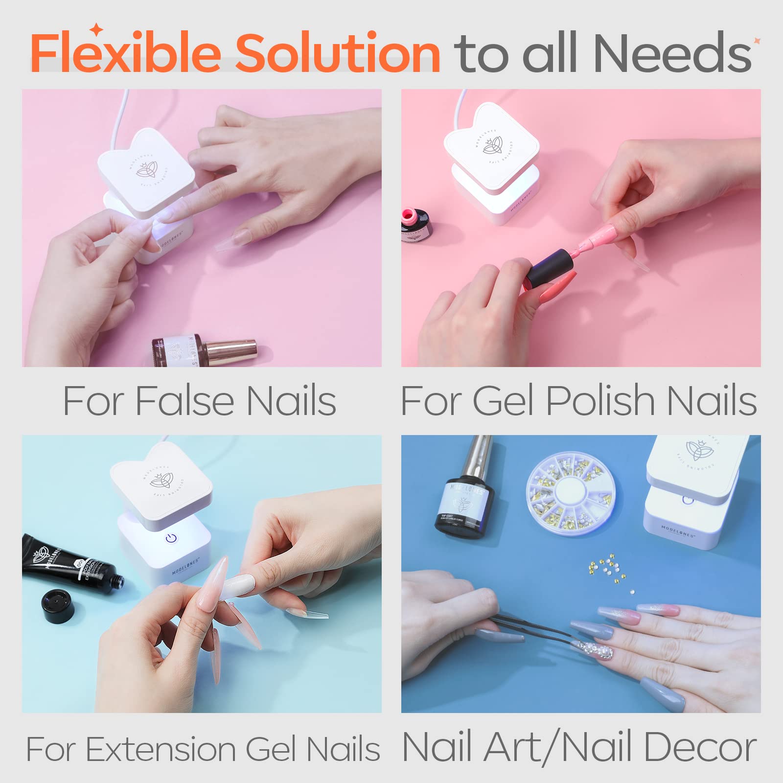 Modelones Mini UV Light delivers quick 90 second cures for gel nails.