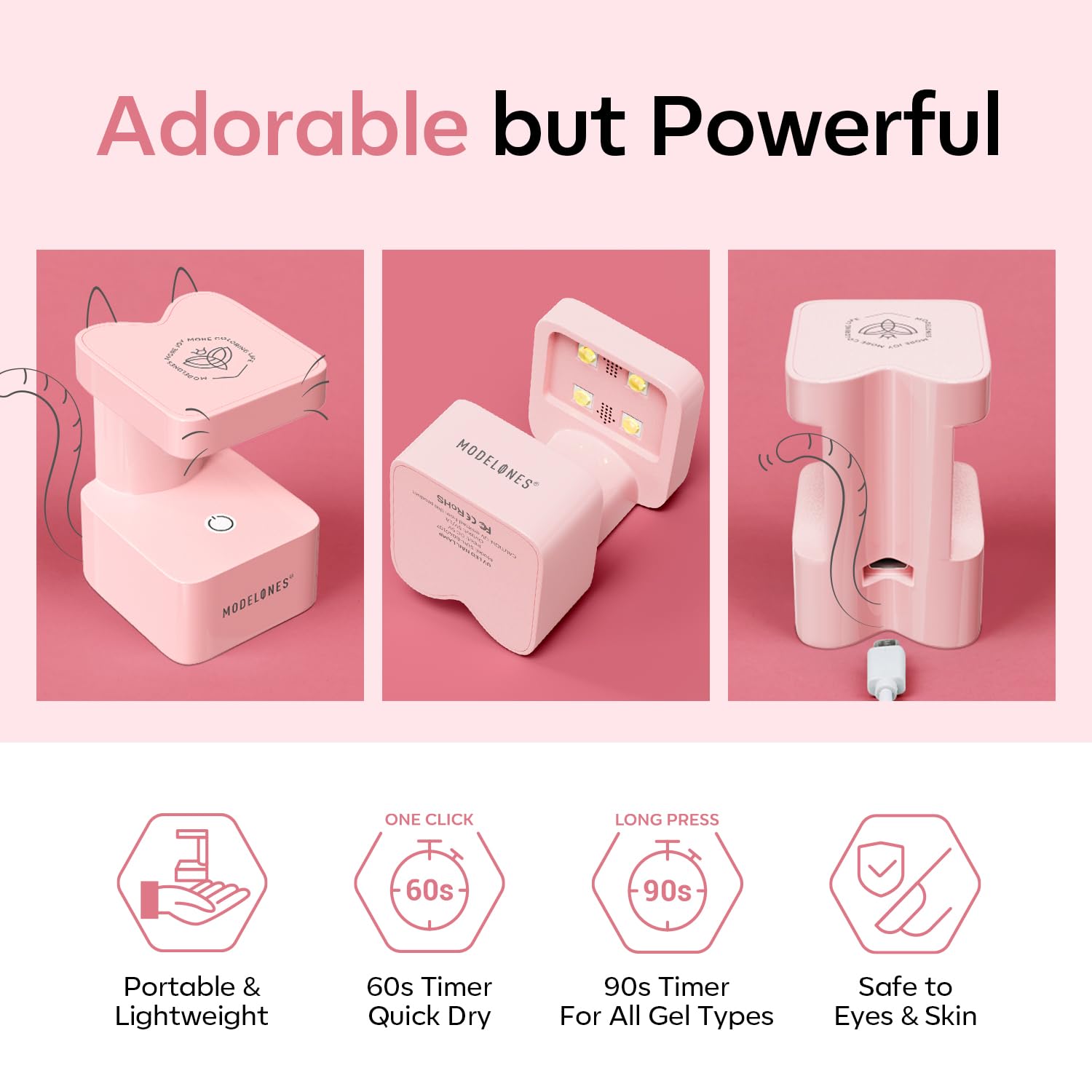 Modelones nail lamp compact travel design, easy USB power for quick curing.