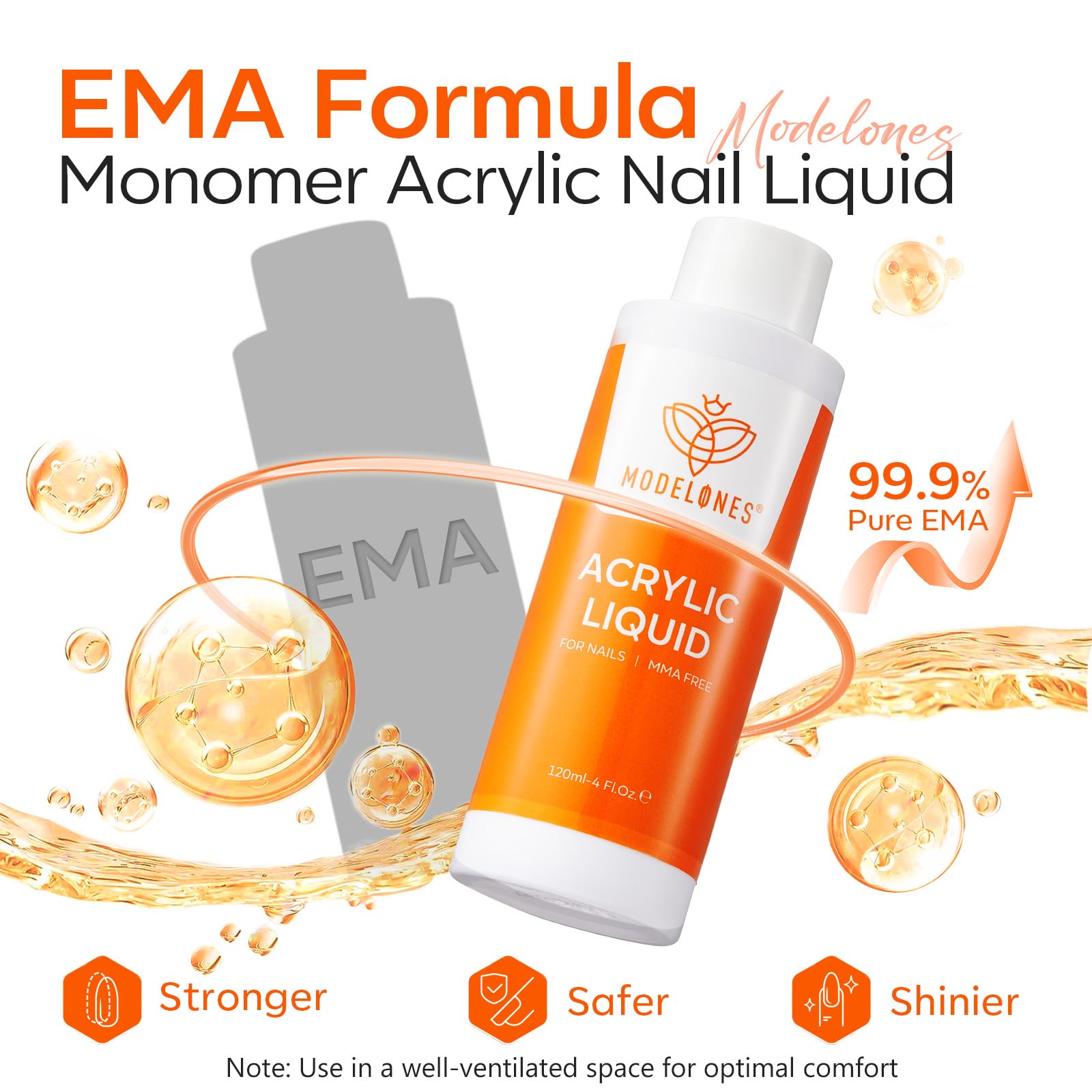 Modelones monomer liquid with bubble-free formula for smooth acrylic extensions