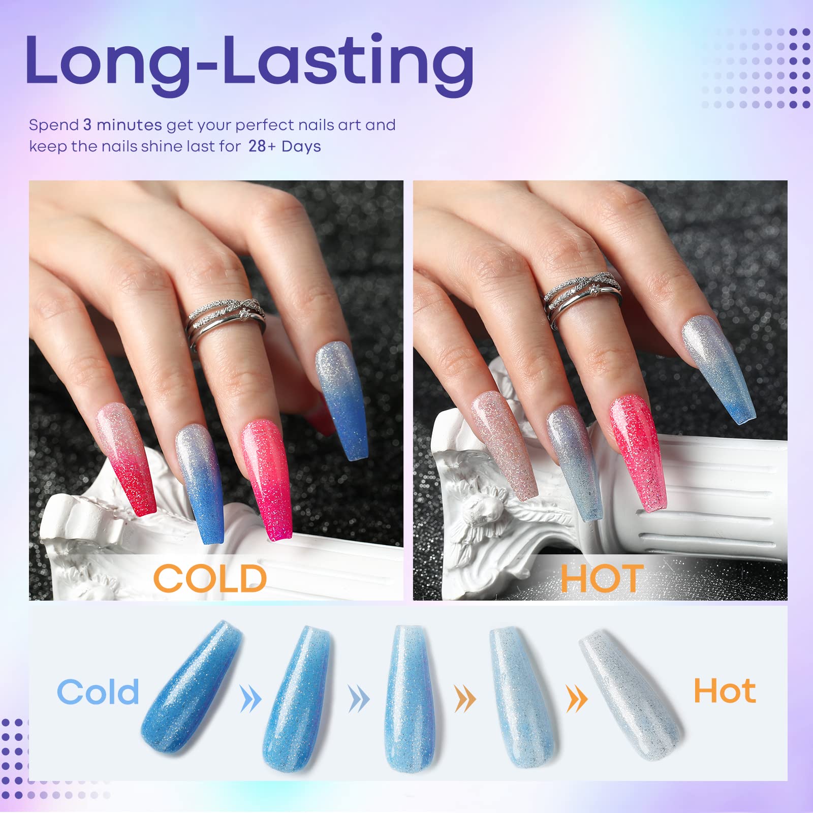 Close up of brush applying mood gel on nail