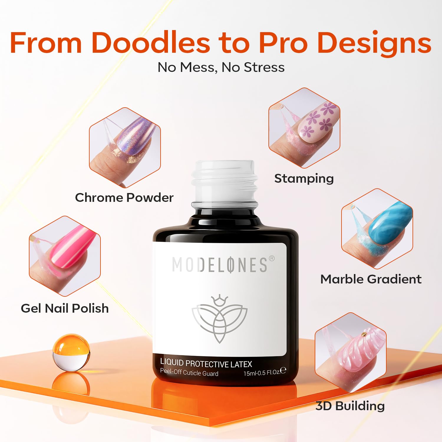 Modelones gel latex enables creative nail designs with clean lines.