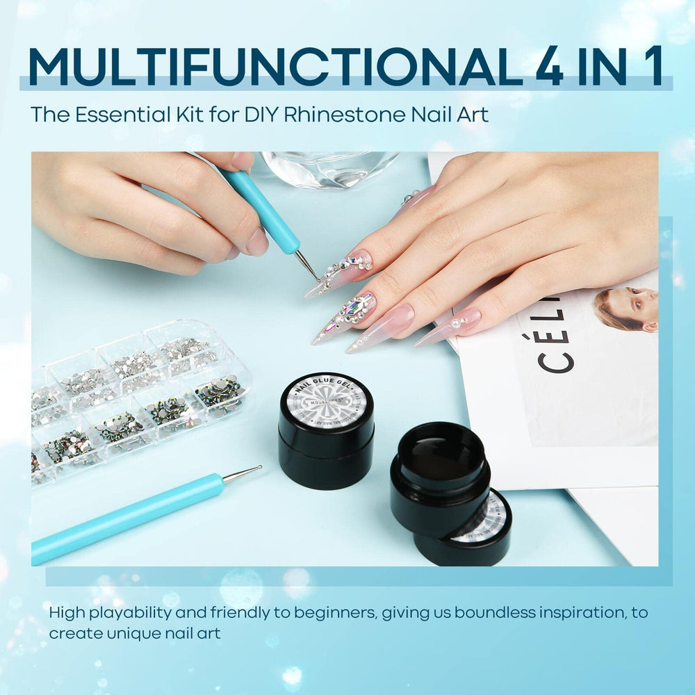 Modelones nail art kit contents showing two 5 ml glues for DIY designs.