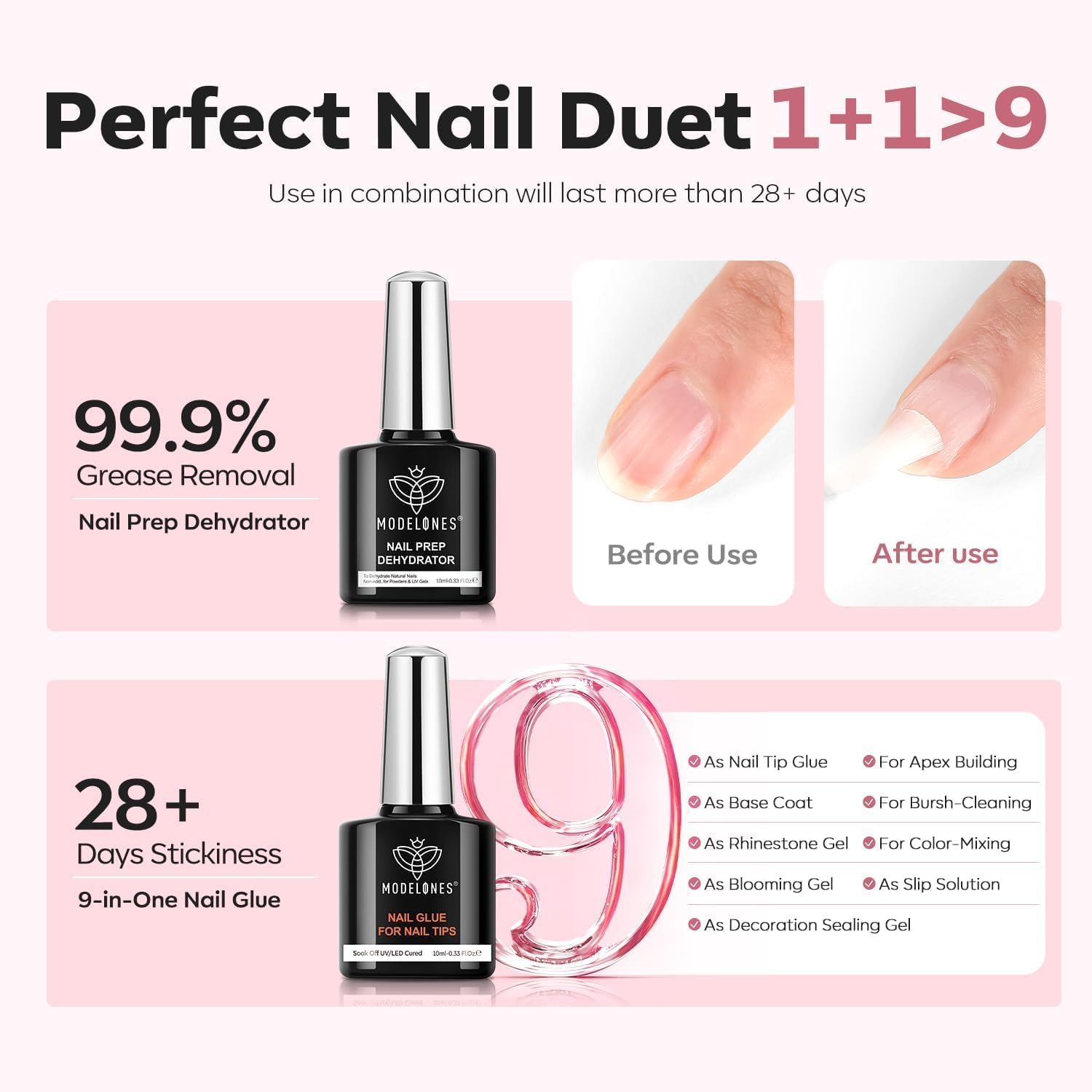 Modelones nail dehydrator 10 ml for clean adhesion and longer wear.