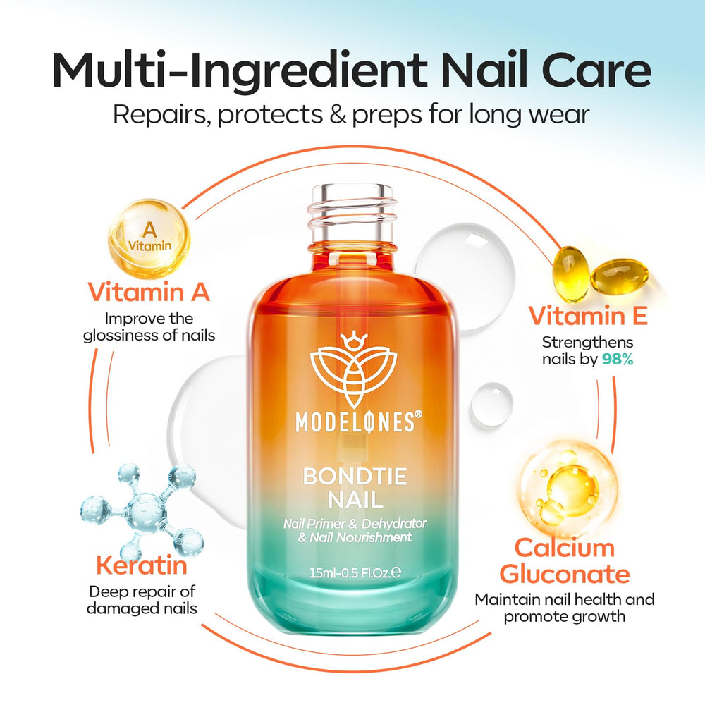 Modelones Nail Dehydrator and Primer ingredients vitamin A and keratin nourish nails