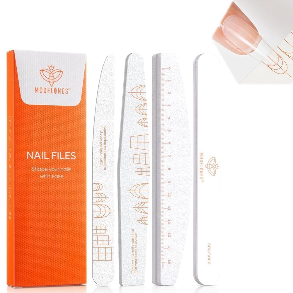 Modelones 4-piece nail files set with double sides for shaping and smoothing.