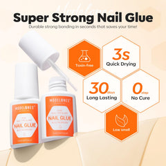 Close-up of Modelones nail glue brush applying thin layer