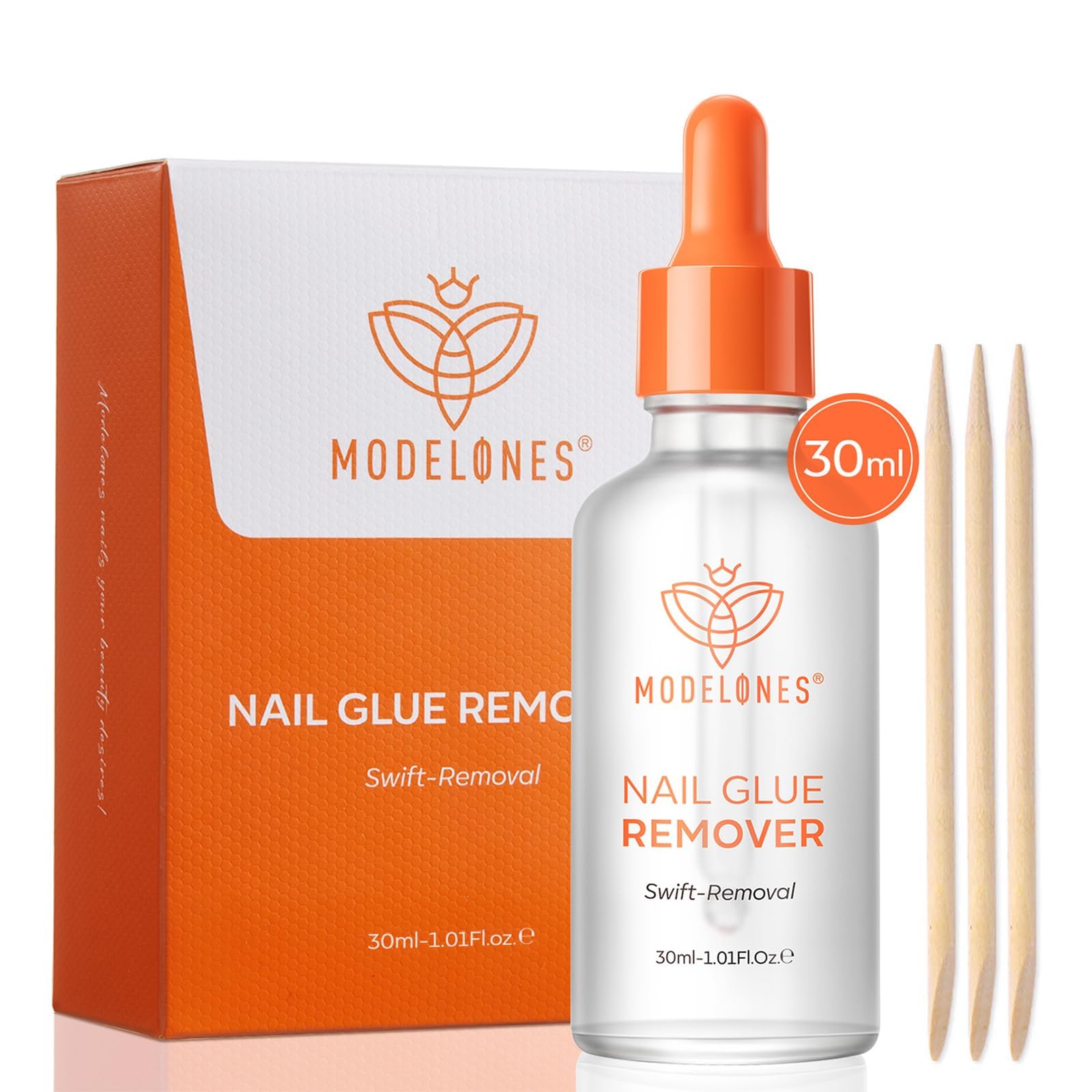 Modelones nail glue remover 30ml bottle for fast, clean removal on the go.
