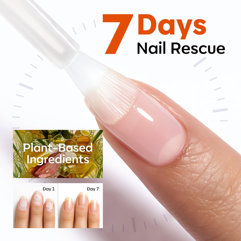 Close-up of brush applying Modelones nail growth serum to nails for resilience