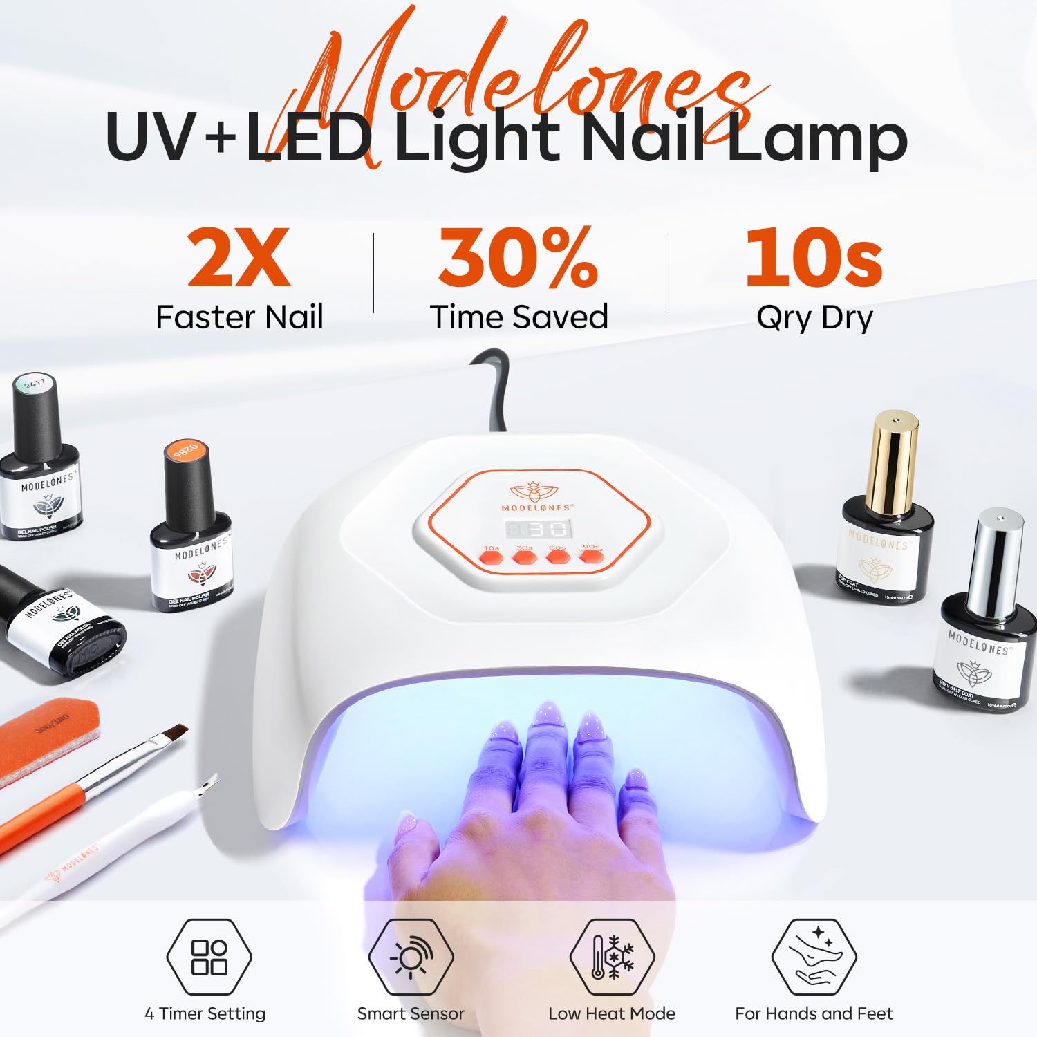 Feet under Modelones lamp demonstrate full coverage drying.