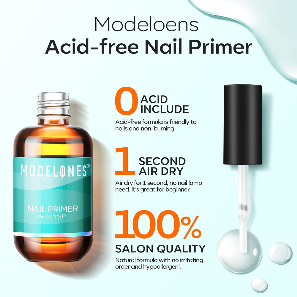 Modelones Nail Primer brush applying—smooth base for gel polish.