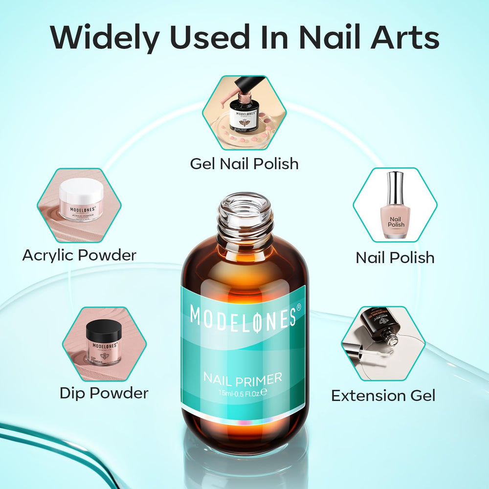 Modelones Nail Primer compatibility icon—works with major brands.