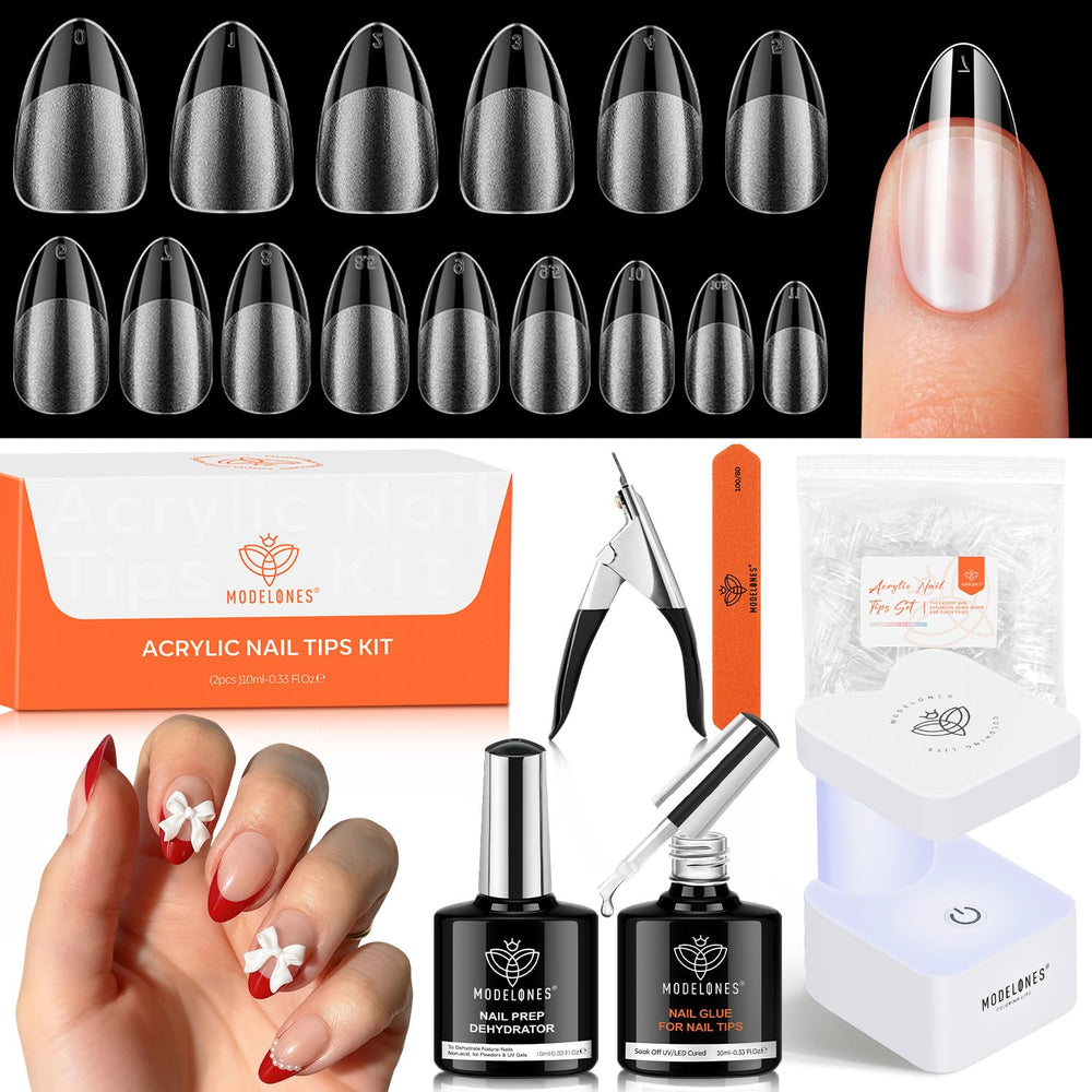 Modelones nail tips 15 sizes short almond for precise fit and natural feel.
