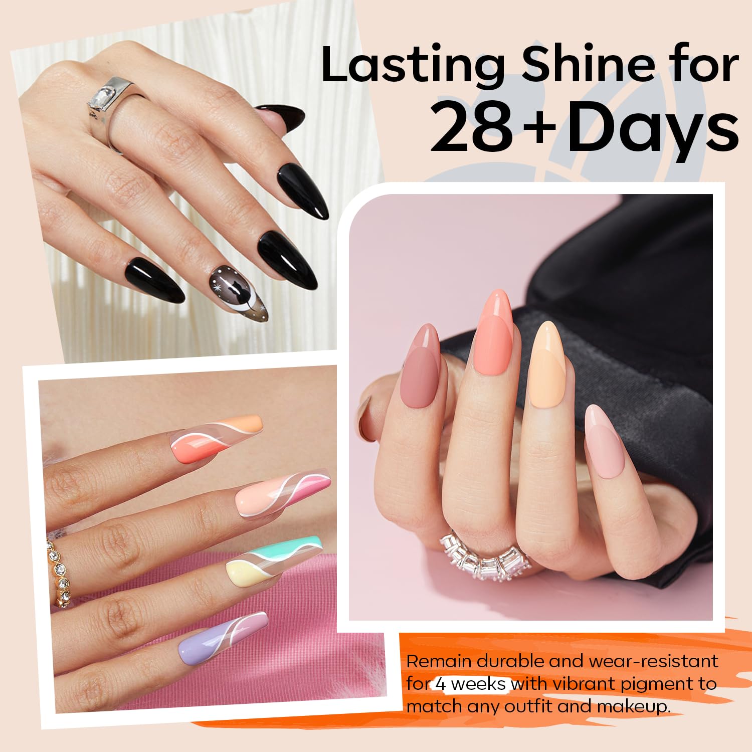 Modelones base and top coat trio supports glossy, matte, and lasting finishes.