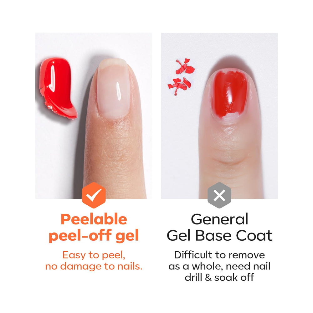 Modelones Non-U-V Peel Off Base Coat applied on nail for simple color changes.
