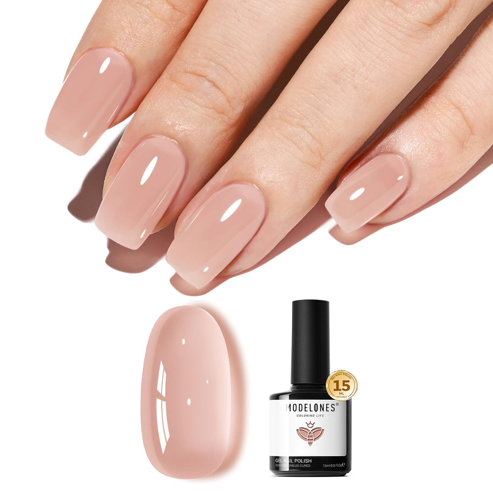 Modelones nude gel polish bottle, 15ml, ideal for at-home manicures.