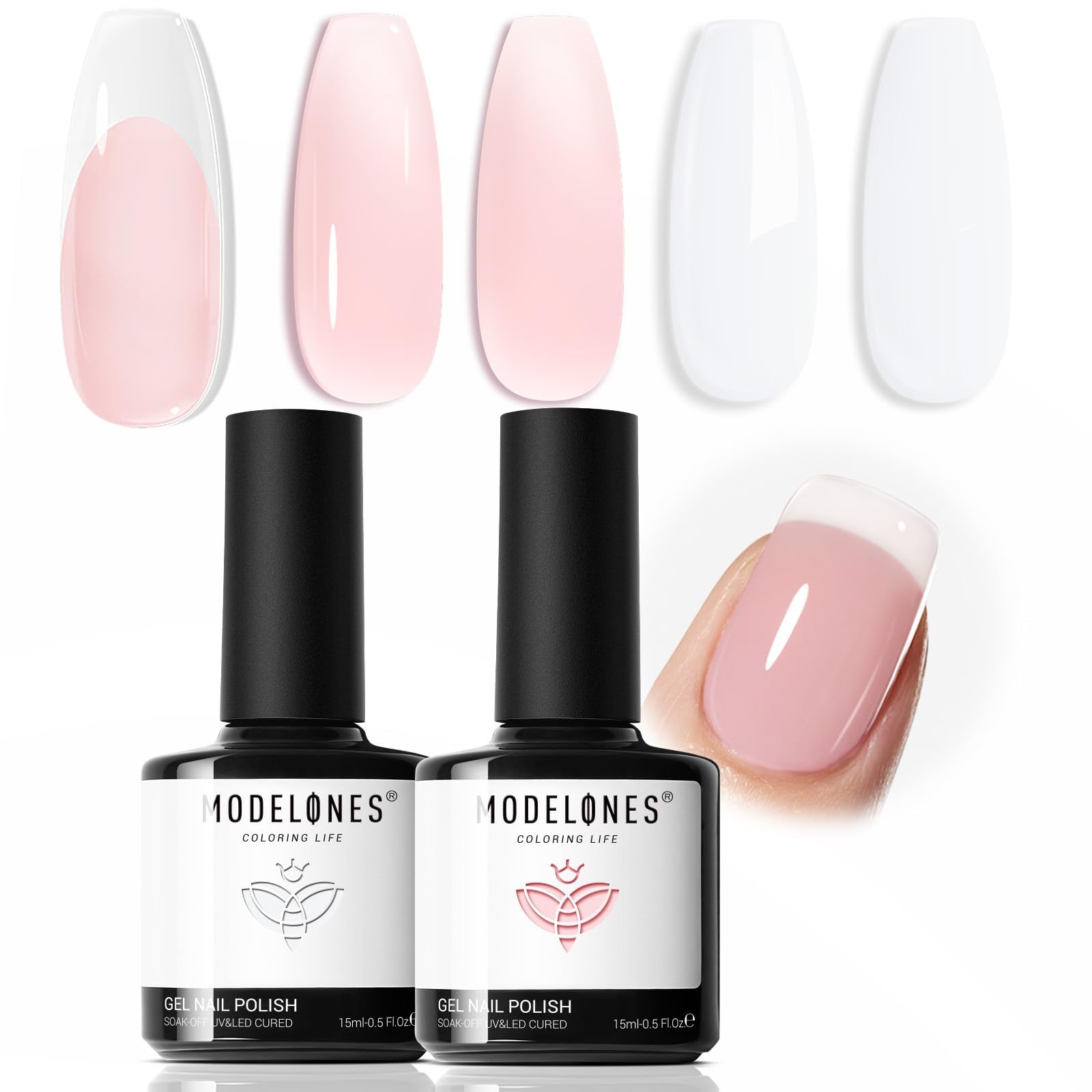 Modelones empaque de geles para manicura francesa, listo para uso en casa.