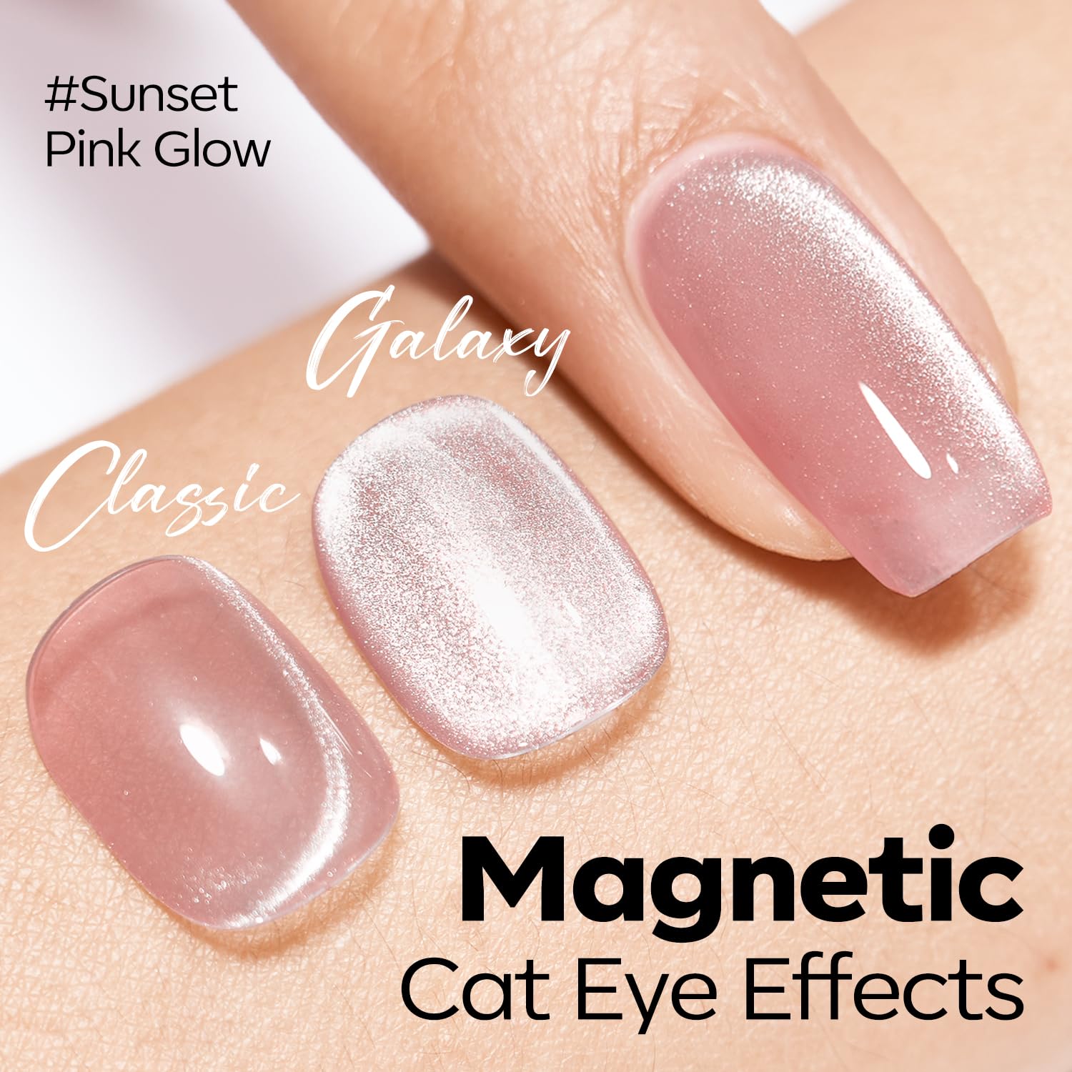 Modelones Pink Cat Eye Gel Nail Polish magnet effect creating shifting shimmer.