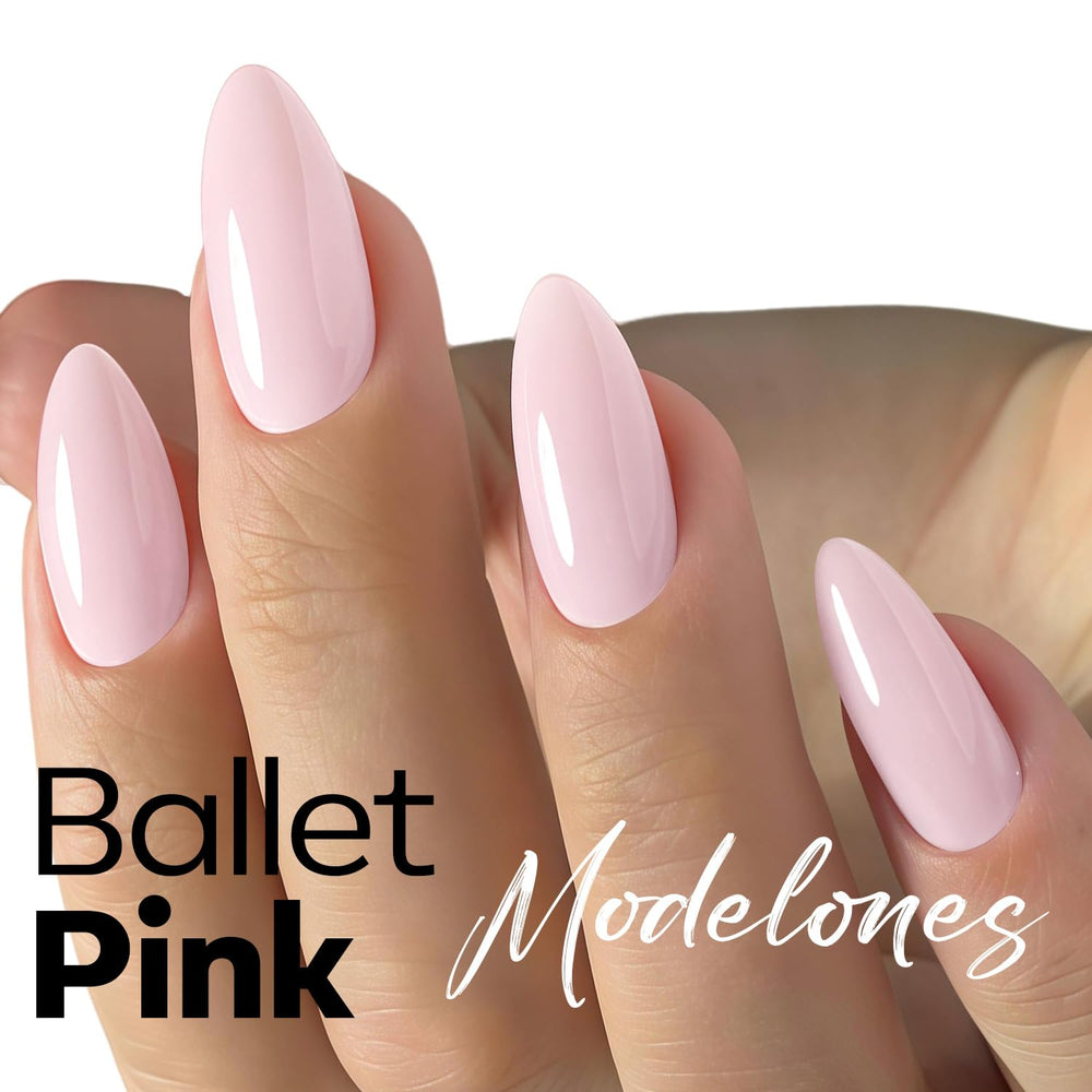 Modelones pink gel polish brush in action for precise, easy application.