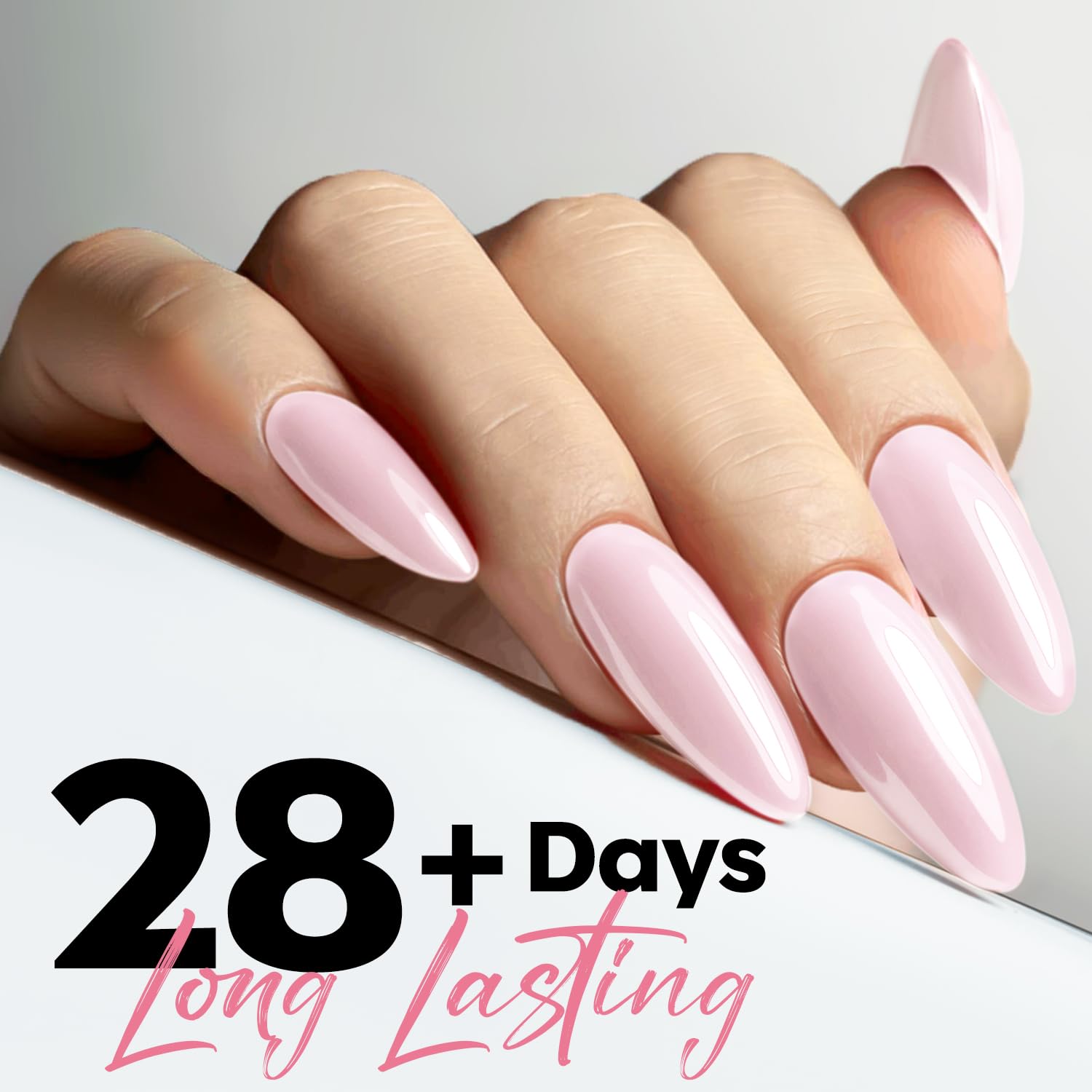 Modelones pink gel polish swatches show creamy, even color payoff.