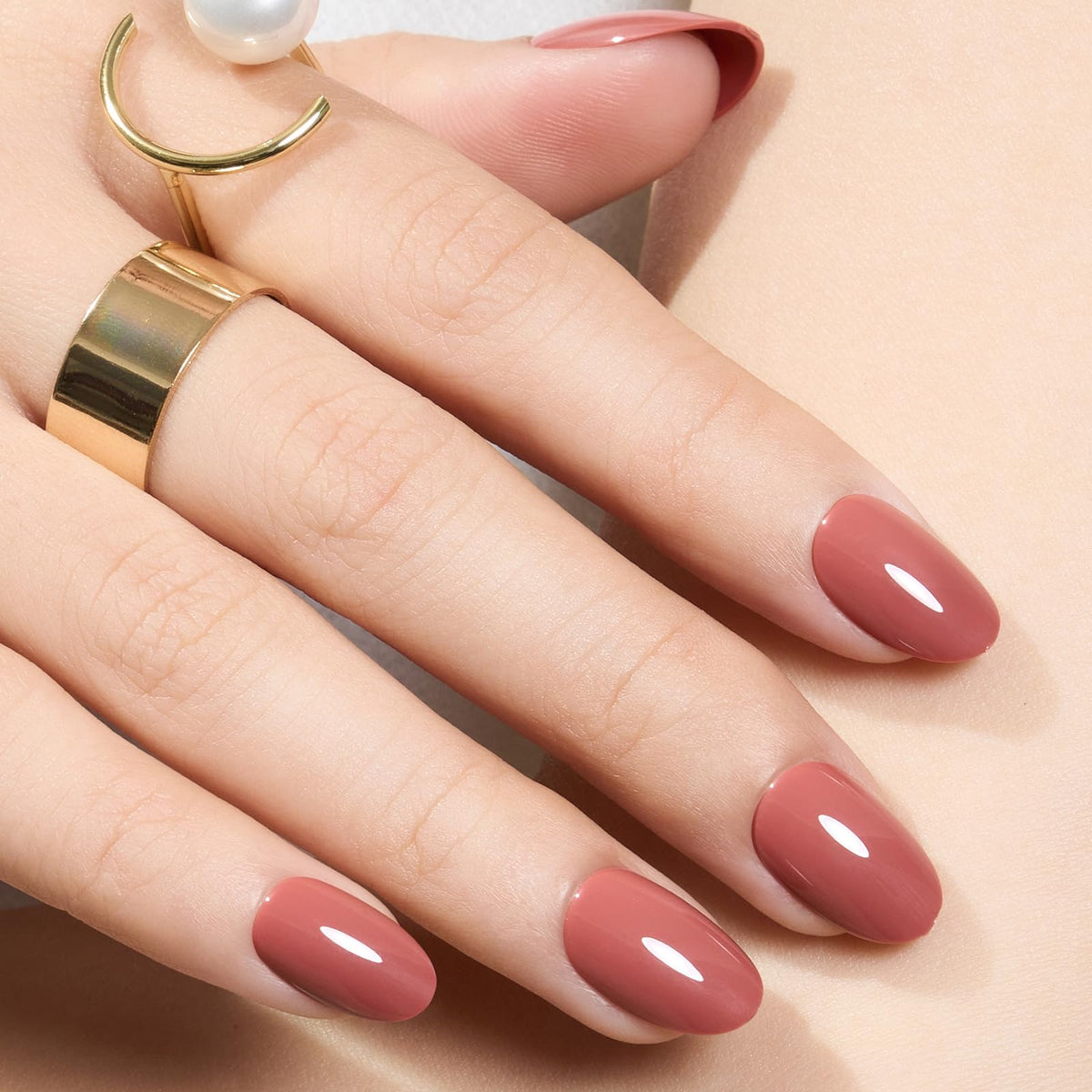 Modelones Pink Short Press-On Nails kit front view with nails and tools for a quick manicure