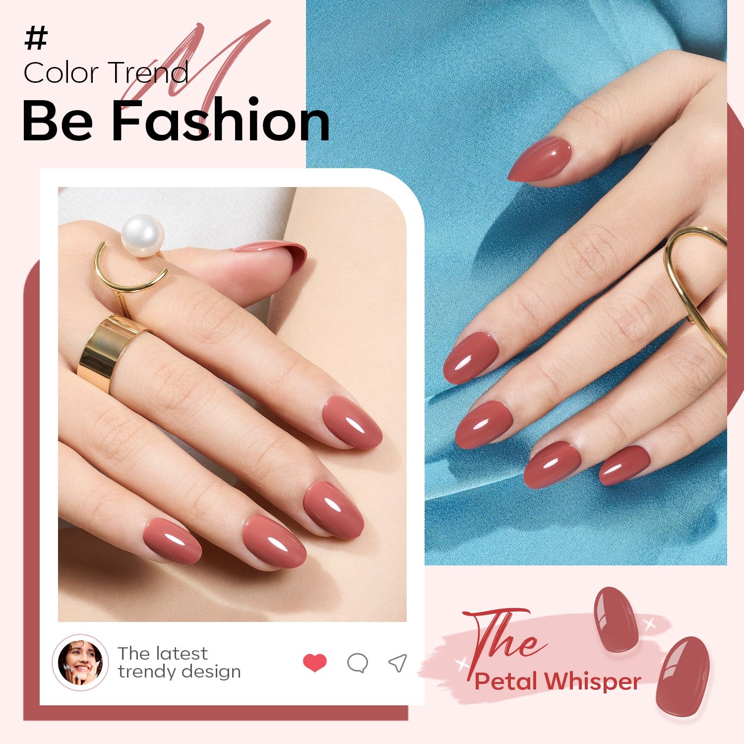 Modelones Pink Short Press-On Nails size chart showing 16 sizes for a natural fit
