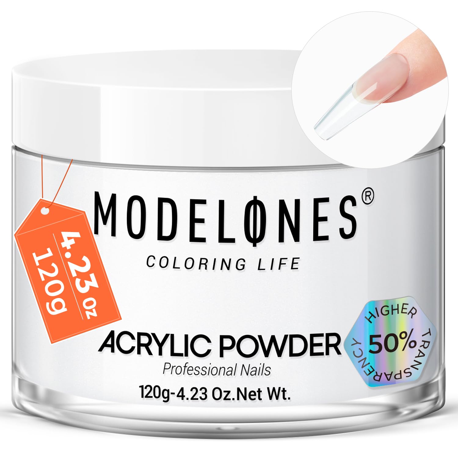 Modelones polvo acrílico cristal claro en envase 4.23oz para arte de uñas
