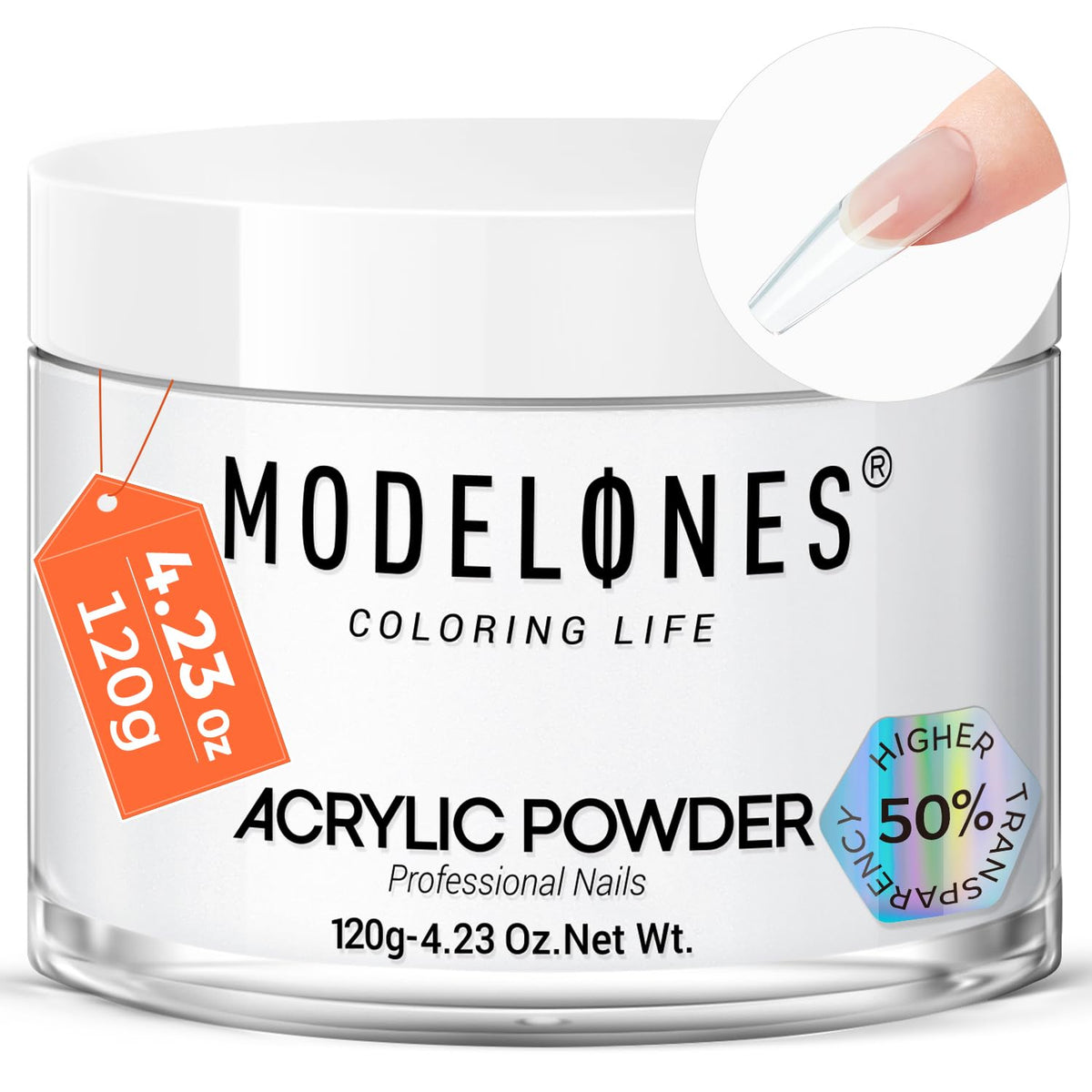 Modelones polvo acrílico cristal claro en envase 4.23oz para arte de uñas