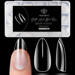 modelones puntas de uñas en almendra transparentes, extensión rápida para manicura en casa