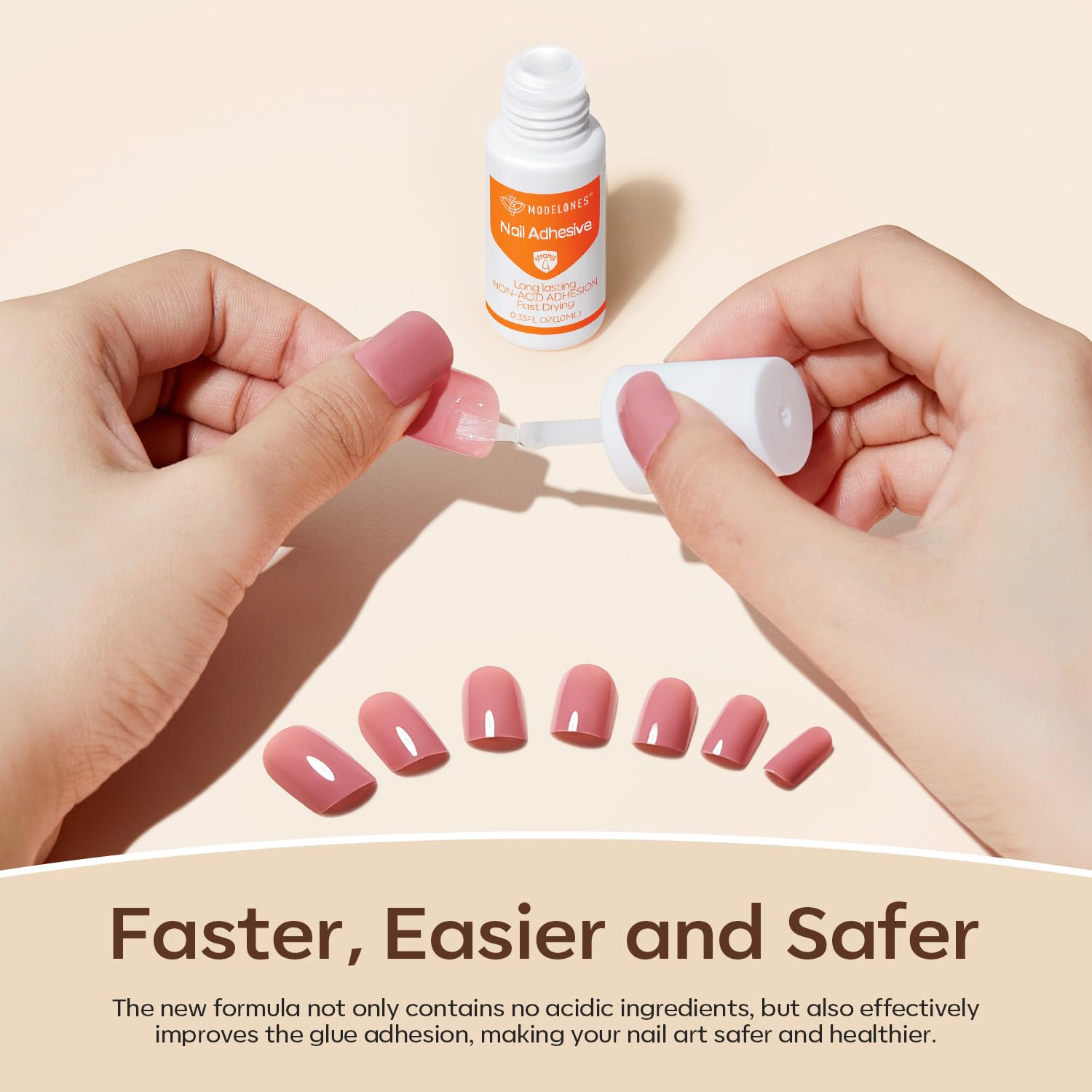 Modelones quick-dry glue used for fast nail tip attachment.
