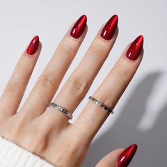 Modelones Red Cat Eye nails Almond set for quick, durable manicure