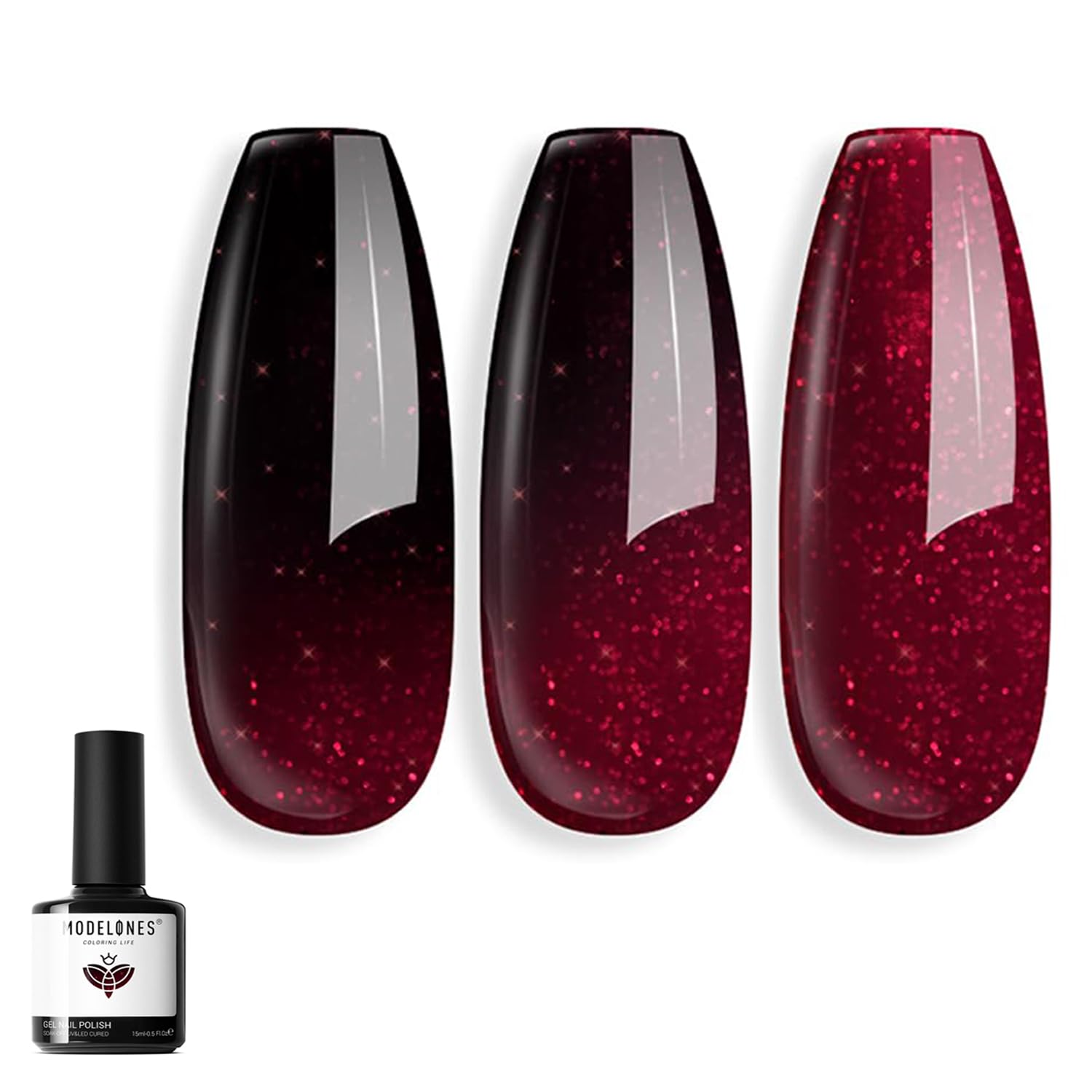 Modelones red gel polish color-change bottle for versatile mood looks.