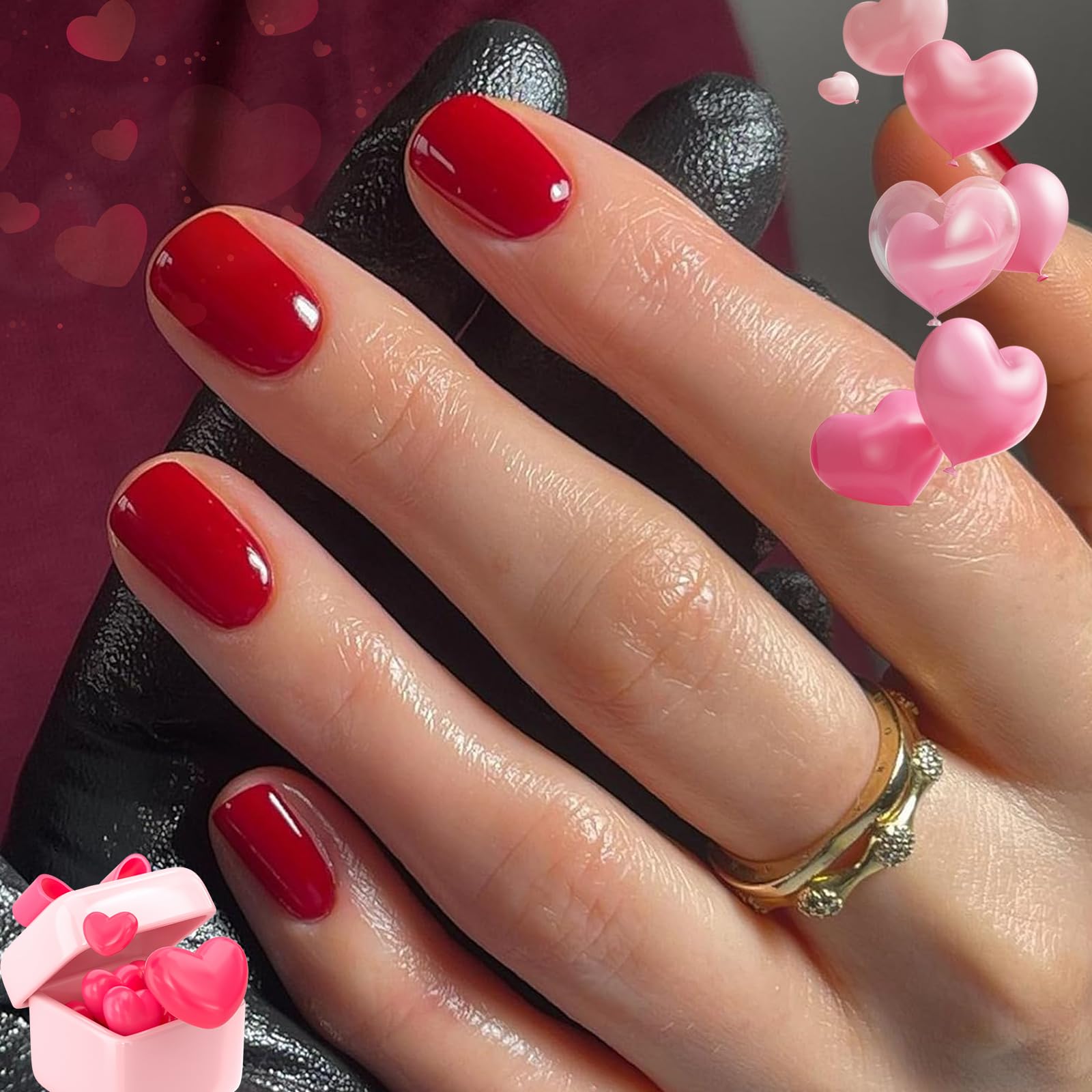 Modelones red-squoval press-on nails display 32-piece set for quick manicure.