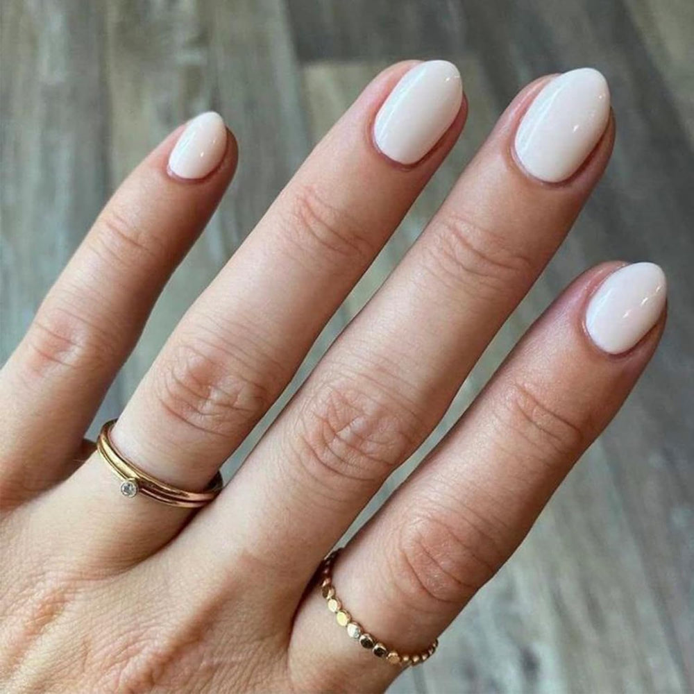Modelones short press on nails kit white oval, effortless home manicure