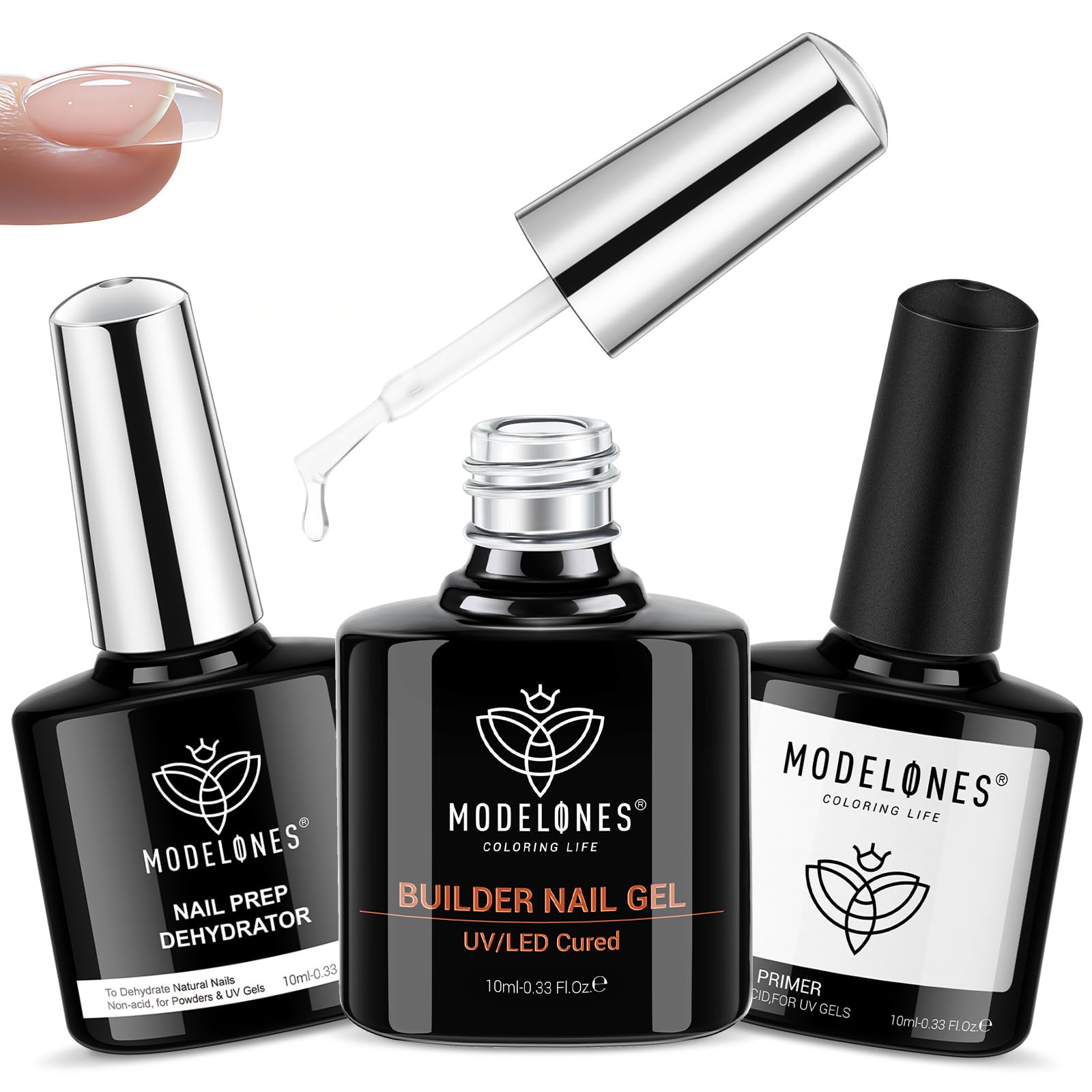Modelones sistema engrosante para uñas ofrece protección triple para uñas débiles.