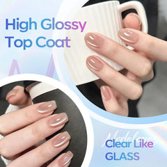 Modelones top coat being applied during a home manicure session.