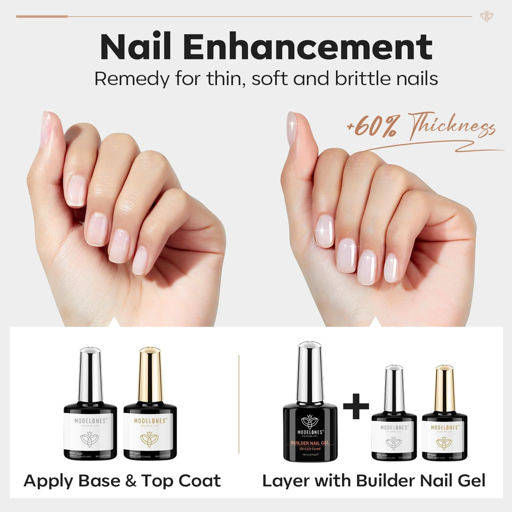 Modelones top coat brillante 10ml, acabado liso y resistente.