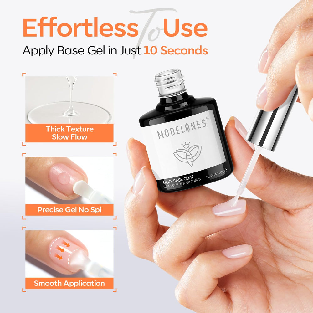 Modelones top coat gel 15ml delivers a glassy, long-lasting shine finish.