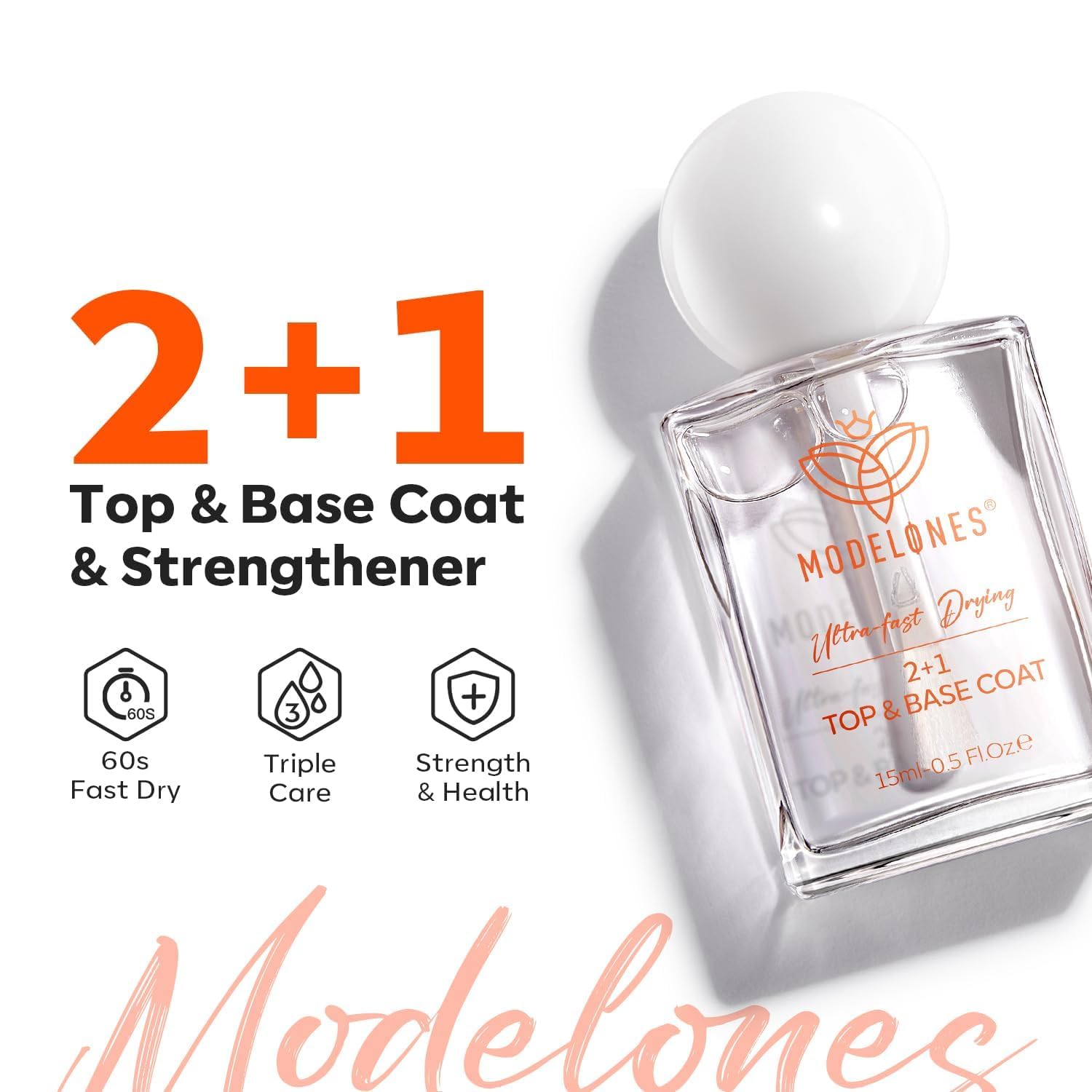 modelones top coat with glossy finish on nails for lasting shine