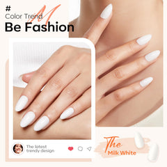 Modelones uñas postizas blanco lechoso en forma de almendra, vista trasera