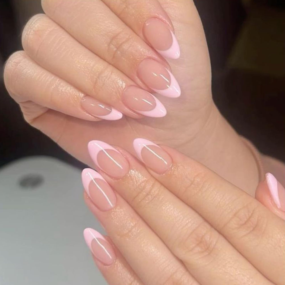 Modelones uñas press-on almond frances rosado para uso diario