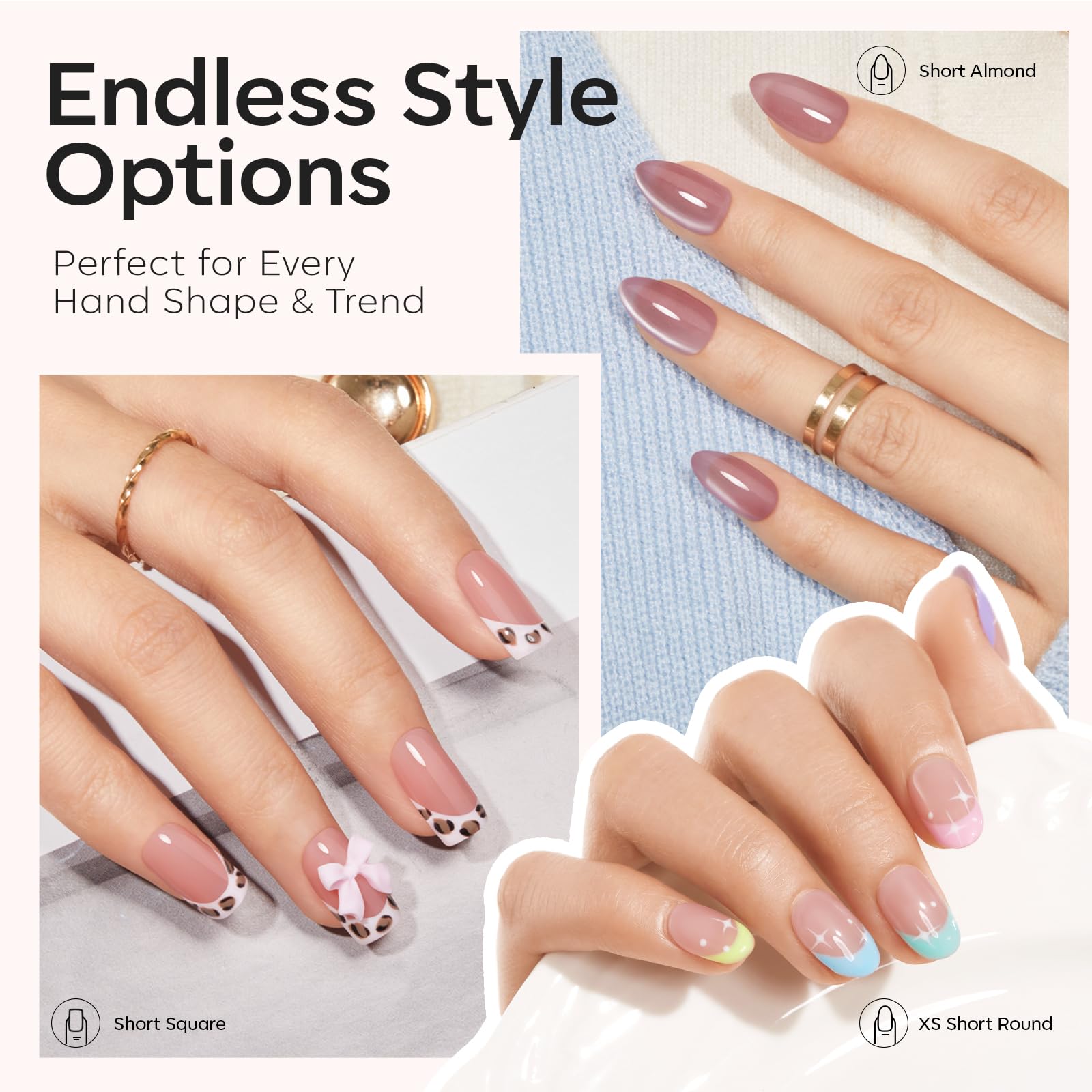 Modelones uñas redondas, acabado suave para comodidad y aplicación fácil.