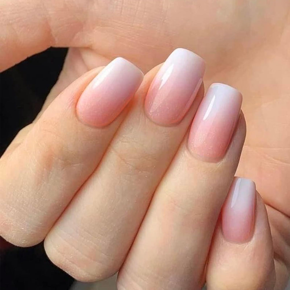Modelones uñas rosa ombre, corte corto y cuadradas, ideal para el diario
