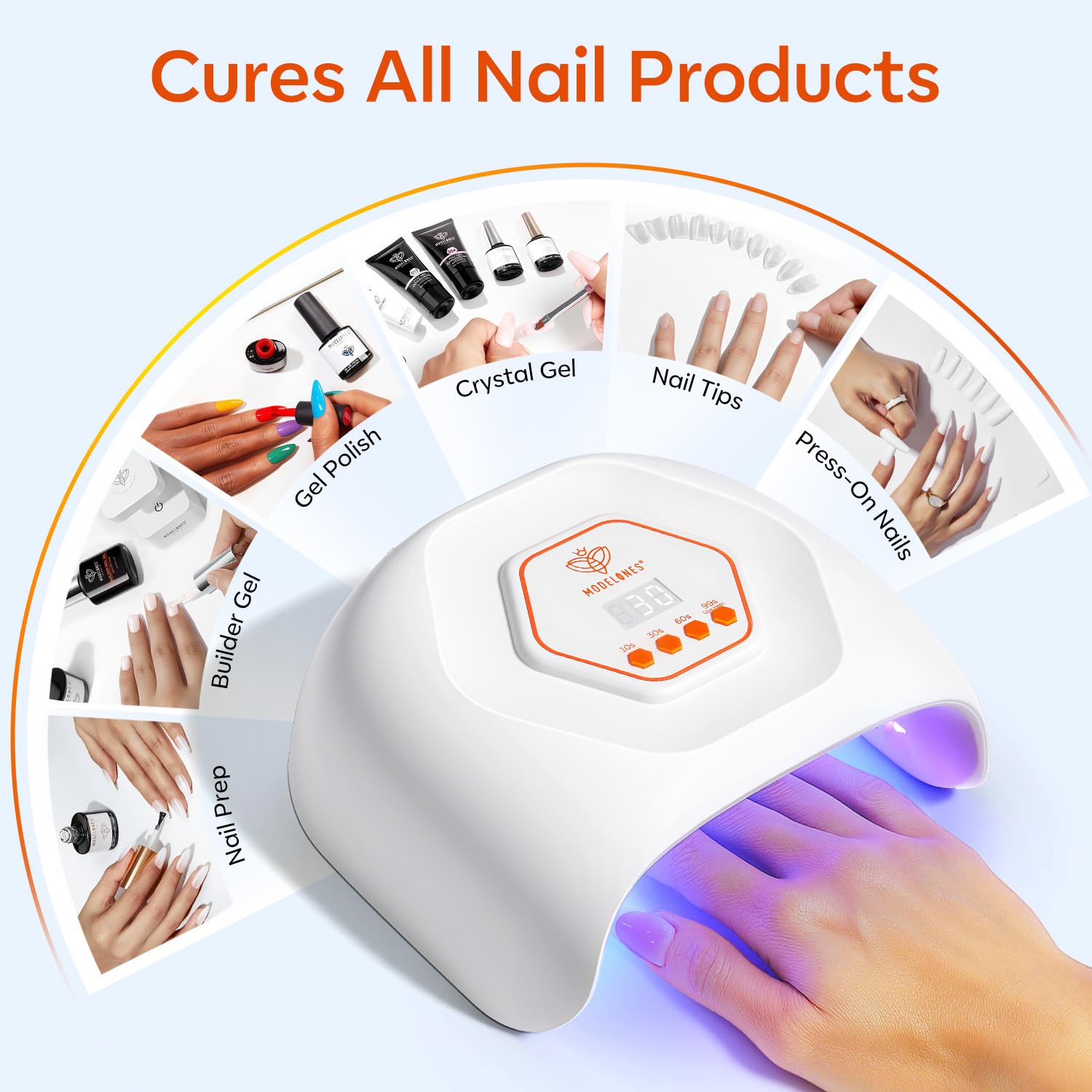 Modelones UV LED Nail Lamp interior space accommodates hands and feet.